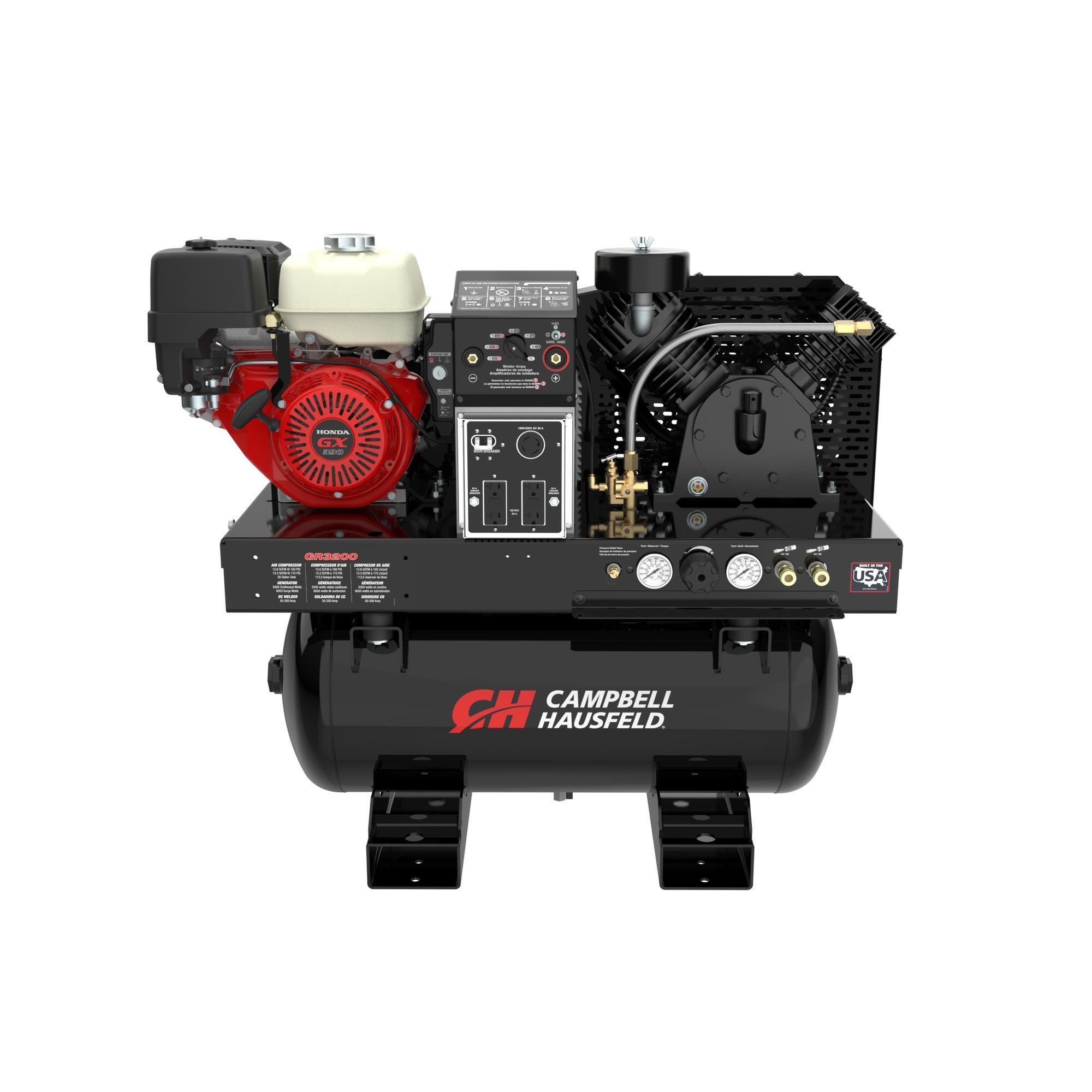 Campbell Hausfeld 3-in-1 Gas-Powered Air Compressor/Generator/Welder, Honda GX390 Engine, 30-Gallon Tank, Model# GR3200